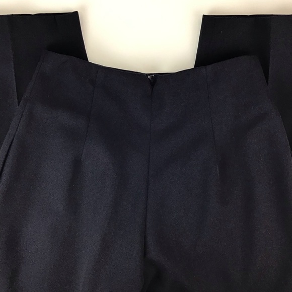 Vintage 80’s Norma Kamali Super High Waist Navy Wool Double Pleat Pants | 8 - Picture 7 of 11